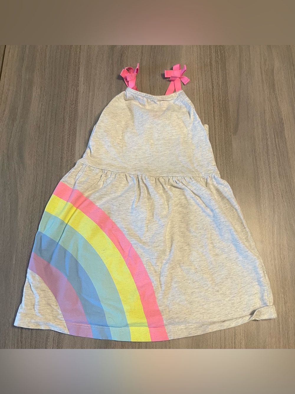 Carter's Toddler Girls Rainbow Sleeveless Dress Gray Pink Bow Straps Size 3T